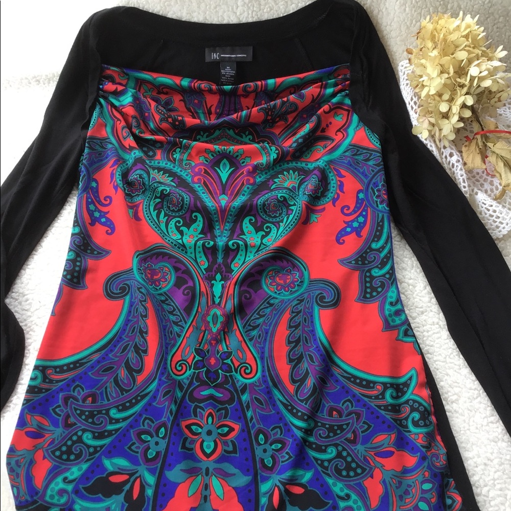 INC paisley long sleeve top